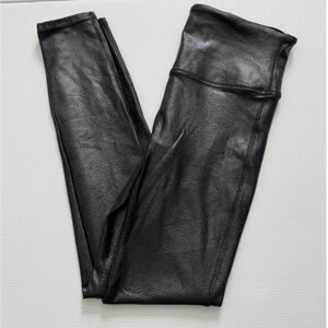 Spanx Leggings Black Snakeskin Faux Leather High Waisted Medium
